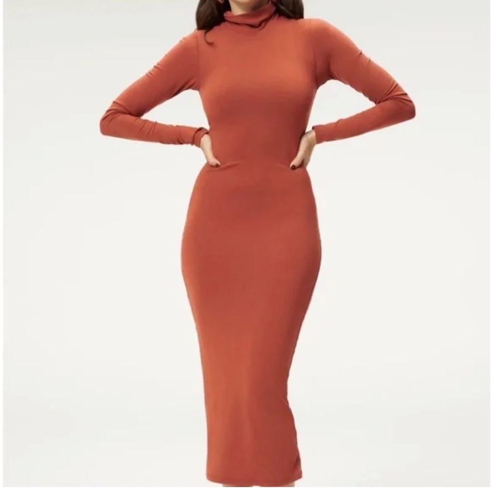 Good American Terracotta/ Rust Long Sleeve Dress